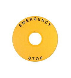 HW 80mm naamplaat geel M22 tekst 'Emergency Stop'